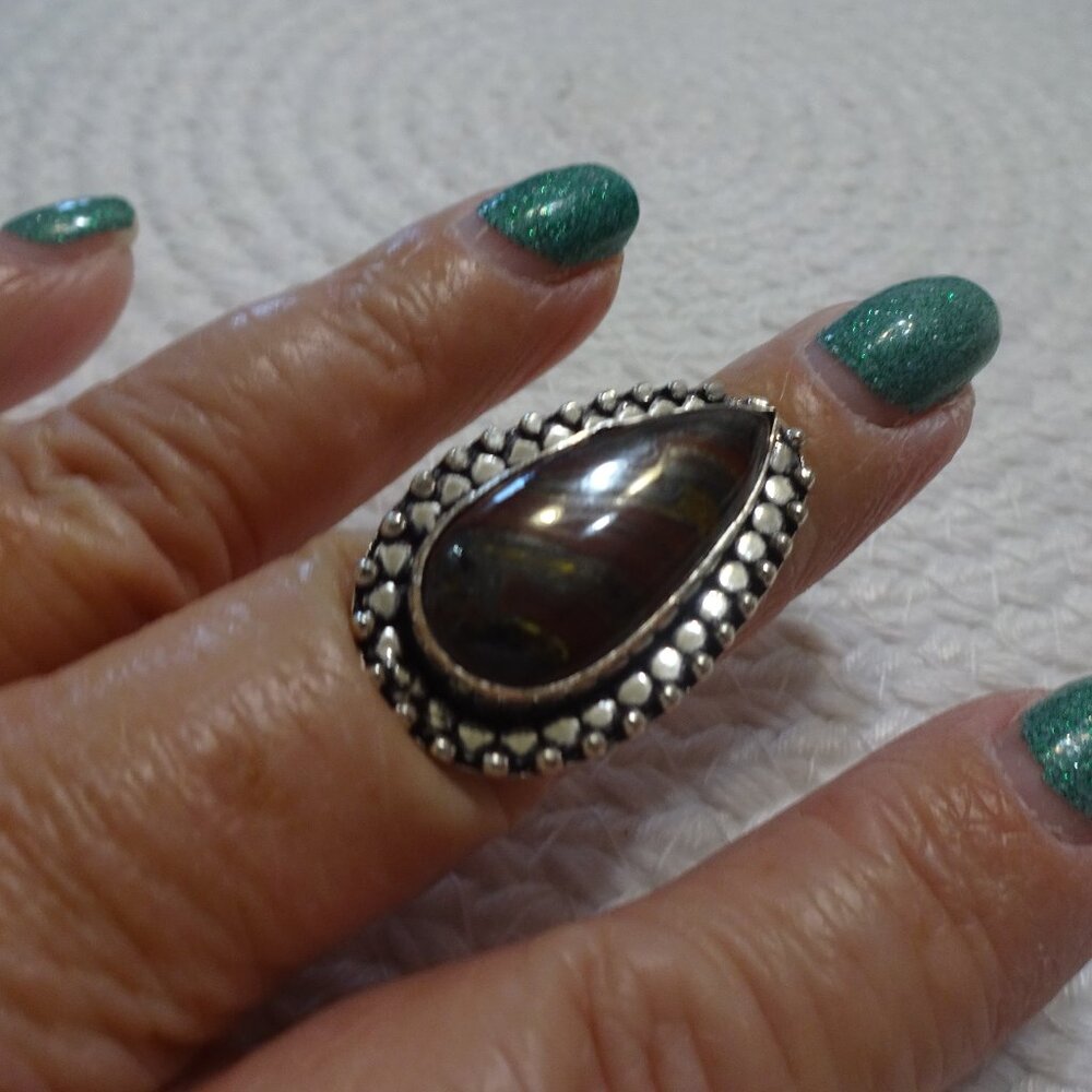 Unique IRON TIGERS EYE Handmade Sterling 925 Ring Size 8.25 #777C